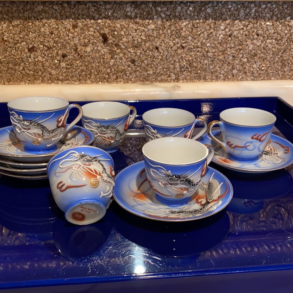 Vintage Raised Hand Painted Dragon Betson Demitasse cup & saucer Bone China SET